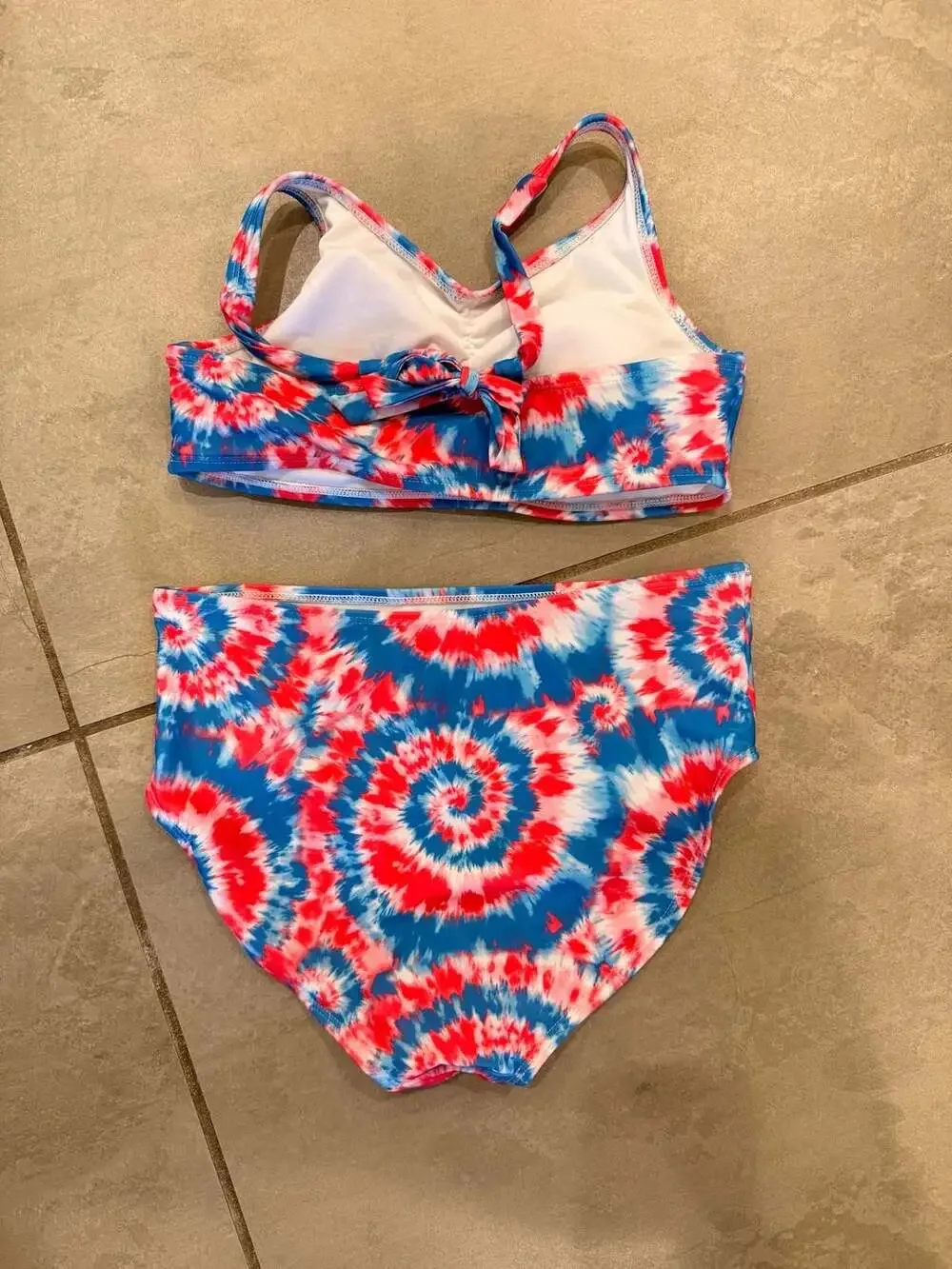 Art Class Girls Tie-Dye Bikini Set Red White and Blue